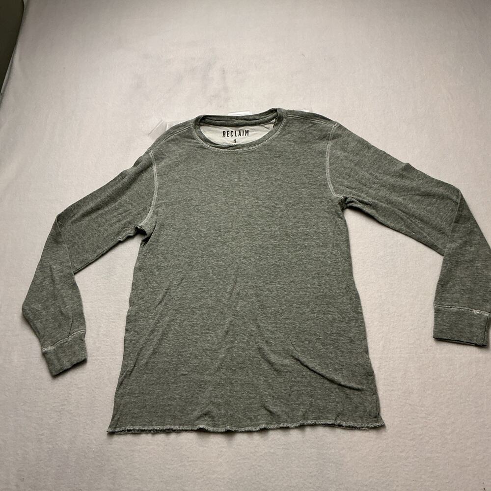 Reclaim Shirt Mens Sz M,Grey Thermal Long Sleeve Cotton Contrast Stitching, 4052